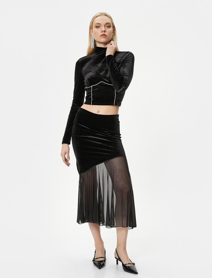 Kadın Siyah Parlak Mini Gotik Bluz - Görsel 4