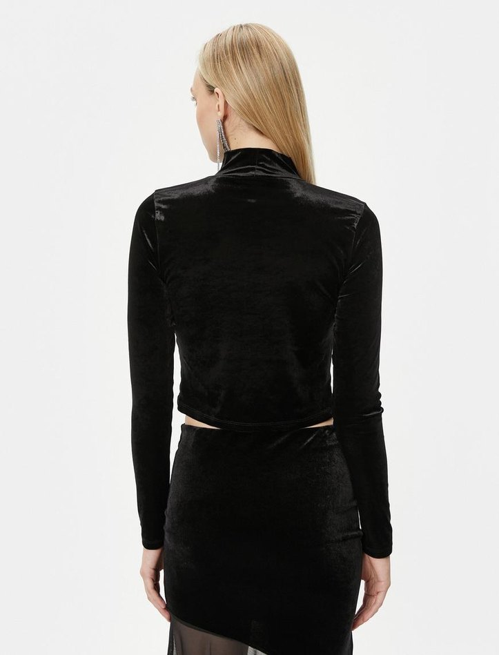 Kadın Siyah Parlak Mini Gotik Bluz - Görsel 2