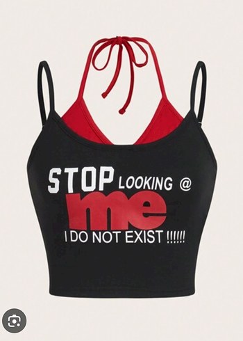 Kırmızı Baskılı Halter Yaka Crop Top