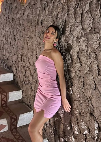 xs Beden Pembe Straplez Mini Elbise