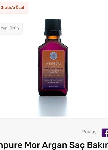 Beden Intenpure Mor Argan Saç Bakım Yağı 30 ml