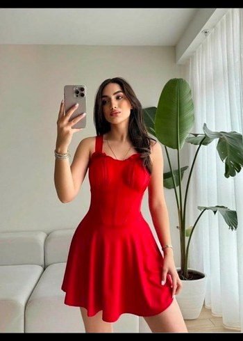 s Beden kırmızı Renk Parlak Kırmızı Straplez Mini Elbise