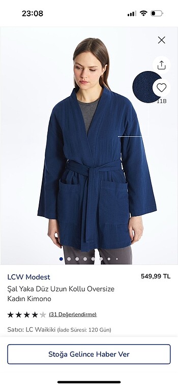 Lacivert müslin kimono