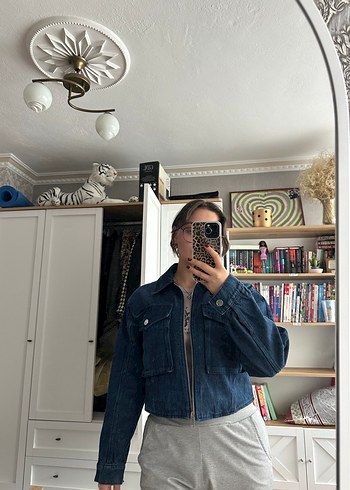 Gri Kadın Denim Ceket, Normal Boy, Salaş Kesim