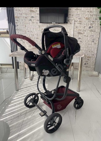 Bordo Bebek Arabası ve Oto Koltuğu Seti - Görsel 3