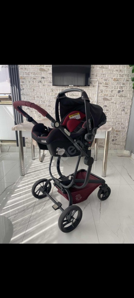 Bordo Bebek Arabası ve Oto Koltuğu Seti - Görsel 3