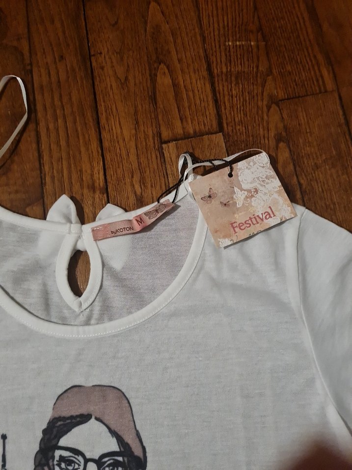 KOTON M Kız Çocuk Beyaz Baskılı Kısa Kollu Tişört - Görsel 4