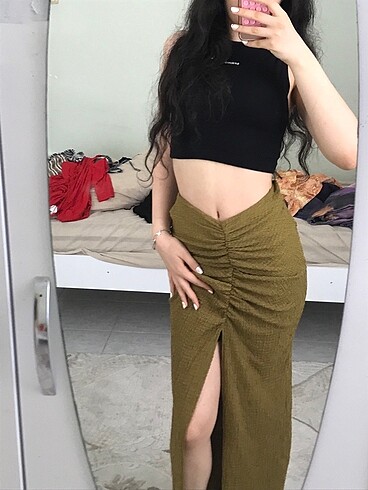 Zara uzun yesil etek