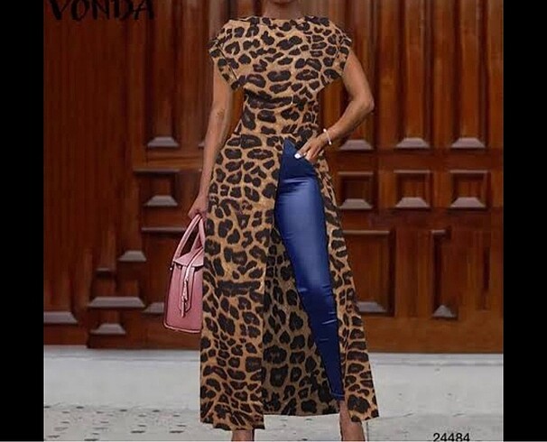 Leopar desenlı tunik bluz