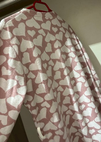 Pembe Kalp Desenli Uzun Kadın Sabahlık - Görsel 2