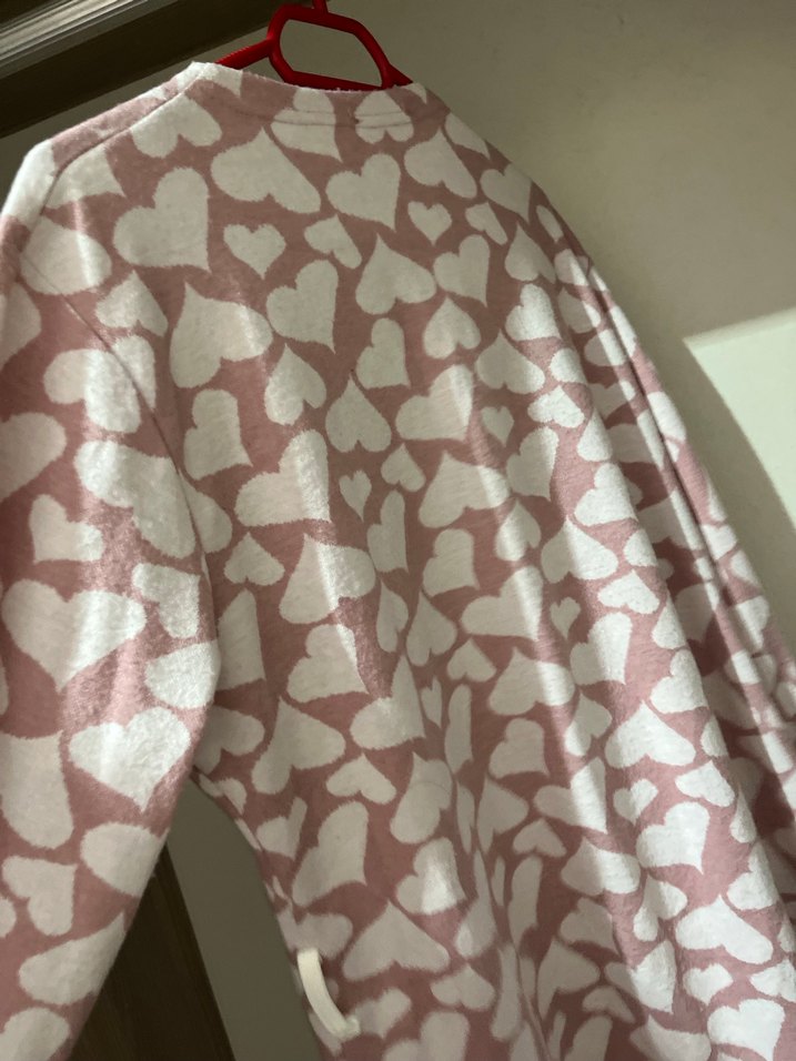 Pembe Kalp Desenli Uzun Kadın Sabahlık - Görsel 2