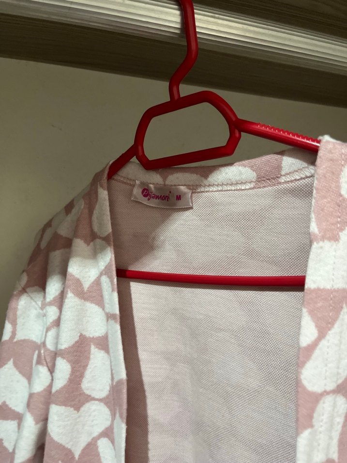 Pembe Kalp Desenli Uzun Kadın Sabahlık - Görsel 3