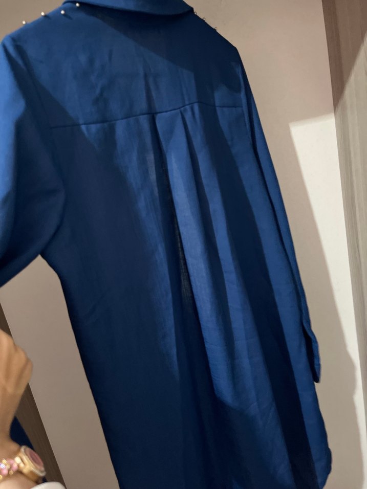 Düğmeli Lacivert Denim Tunik - Görsel 4