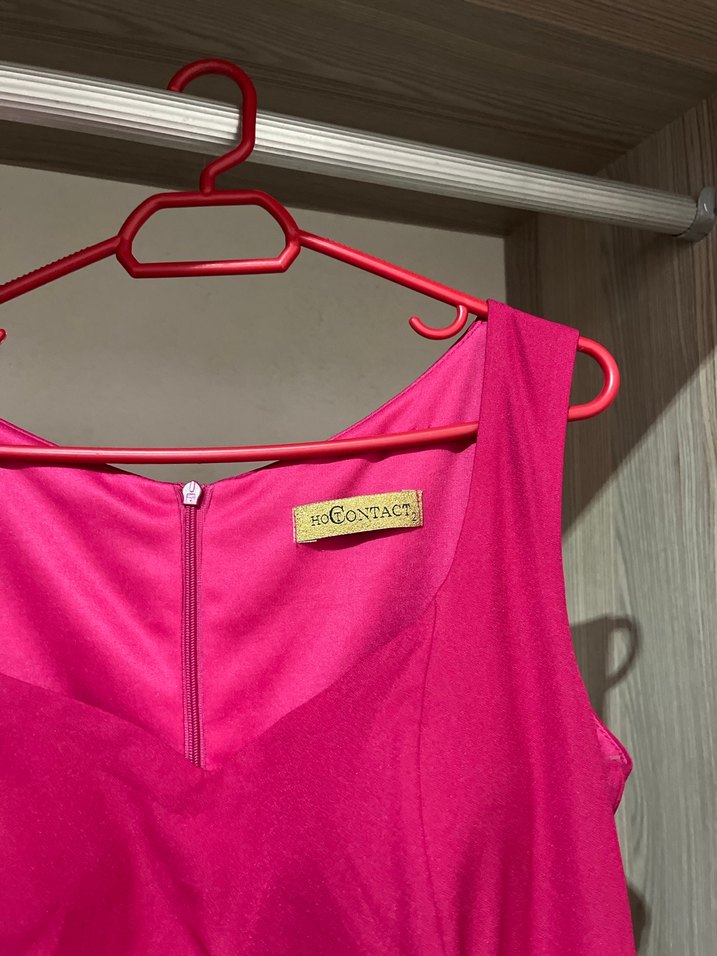 Pembe Uzun Drapeli V Yaka Abiye Elbise - Görsel 2