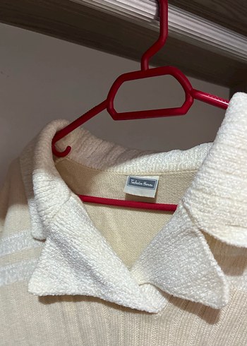 Pamuk Örgü Beyaz Kadın Polo Yaka Kazak - Görsel 3