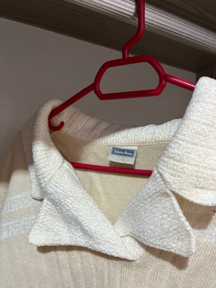 Pamuk Örgü Beyaz Kadın Polo Yaka Kazak - Görsel 3