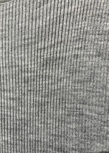 Gri Çizgili Uzun Triko Elbise - Görsel 3