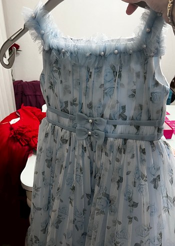 Mavi Fırfırlı Kız Çocuk Bohem Elbise - Görsel 3