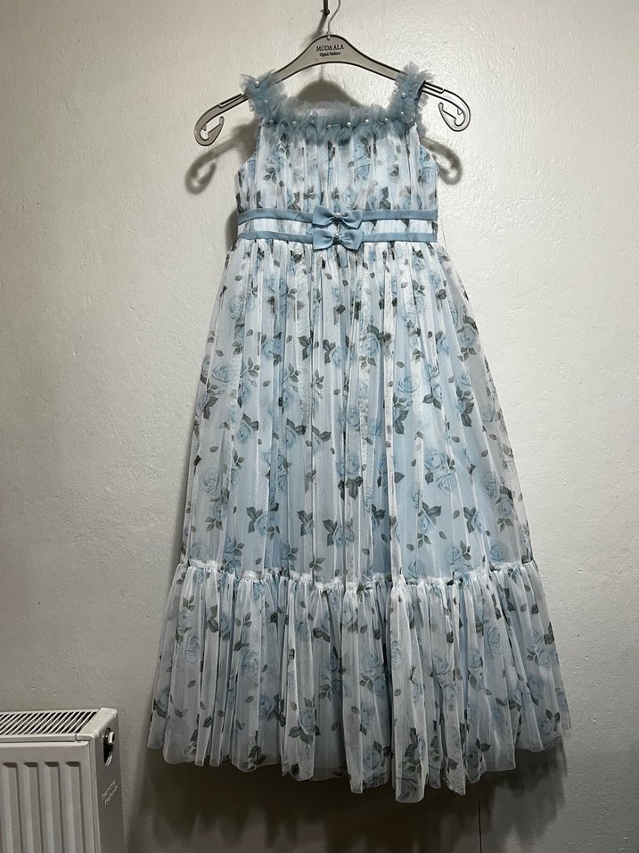 Mavi Fırfırlı Kız Çocuk Bohem Elbise - Görsel 2