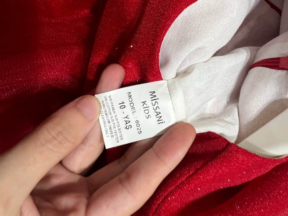 Kız Çocuk Kırmızı Fırfırlı Abiye Elbise - Görsel 5