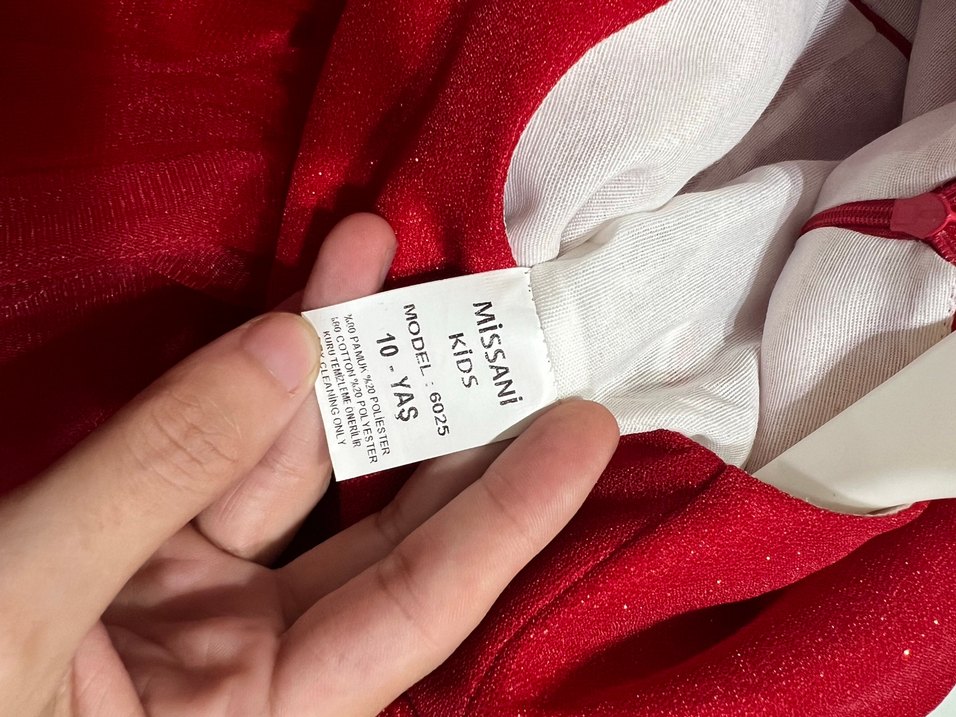 Kız Çocuk Kırmızı Fırfırlı Abiye Elbise - Görsel 4