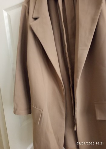 Kadın Bej Keten Midi Blazer - Görsel 4