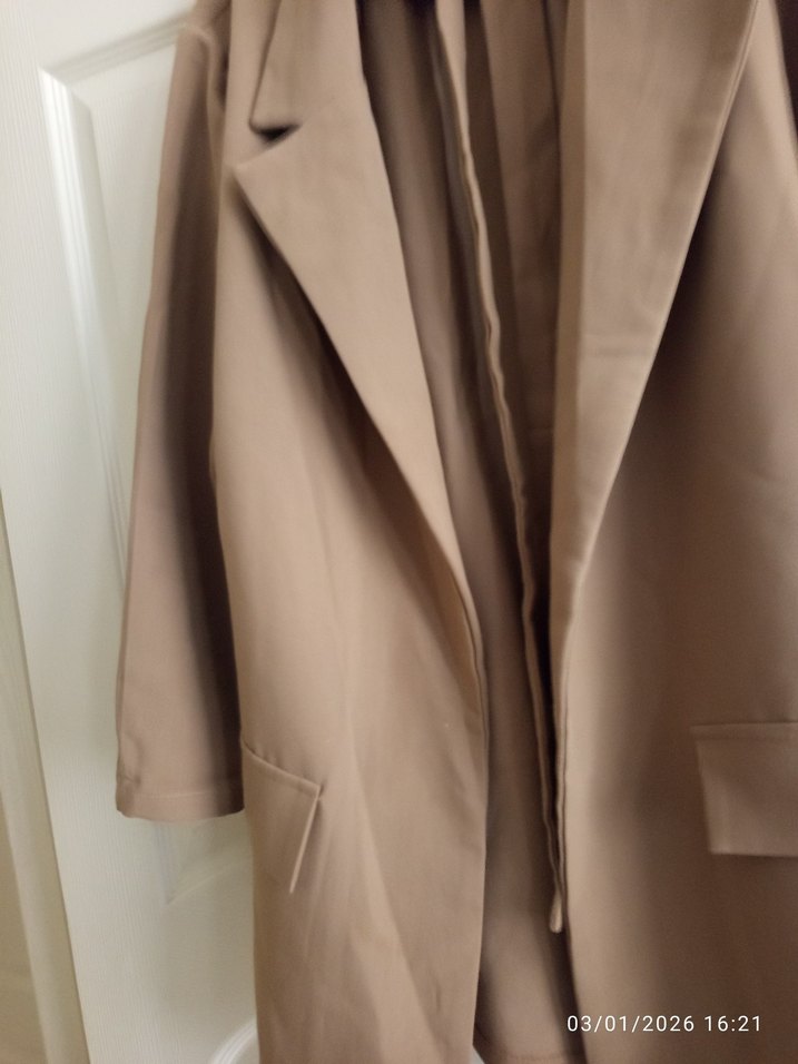 Kadın Bej Keten Midi Blazer - Görsel 4