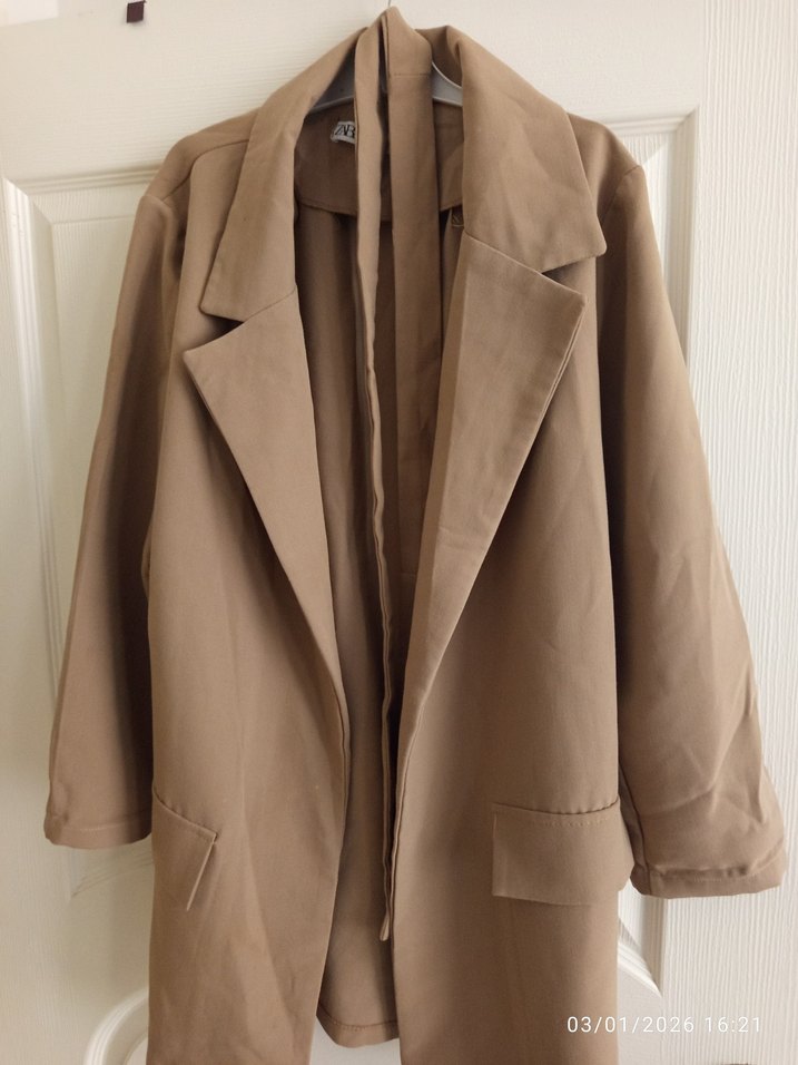 Kadın Bej Keten Midi Blazer - Görsel 5