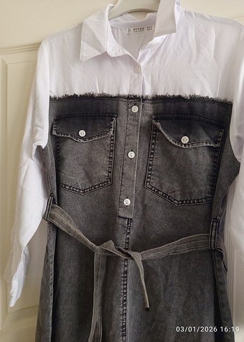 Gri Kot Kemerli Uzun Elbise - Görsel 3