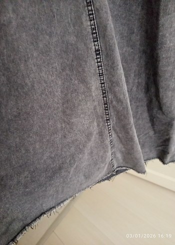 Gri Kot Kemerli Uzun Elbise - Görsel 4