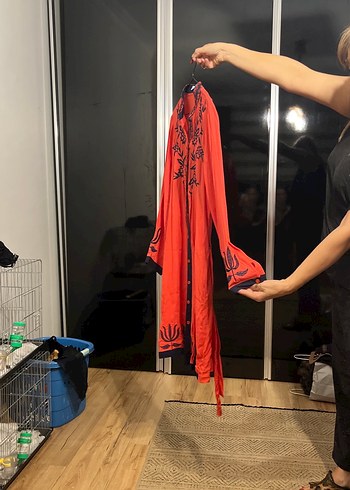 Nakışlı Kırmızı Uzun Kadın Tunik - Görsel 2