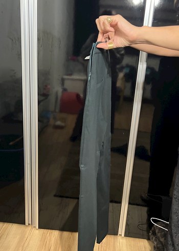 Düğmeli Yeşil Kadın Kumaş Pantolon - Görsel 3