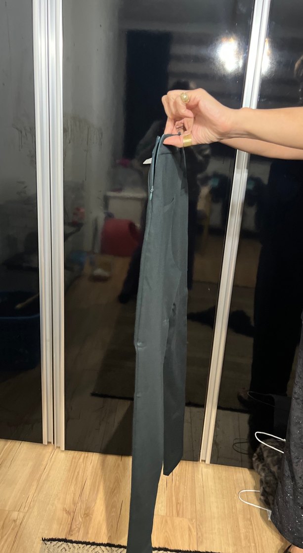 Düğmeli Yeşil Kadın Kumaş Pantolon - Görsel 3