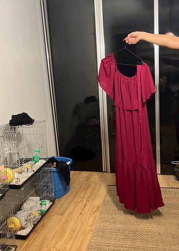 Bordo Askılı Uzun Salaş Elbise - Görsel 2