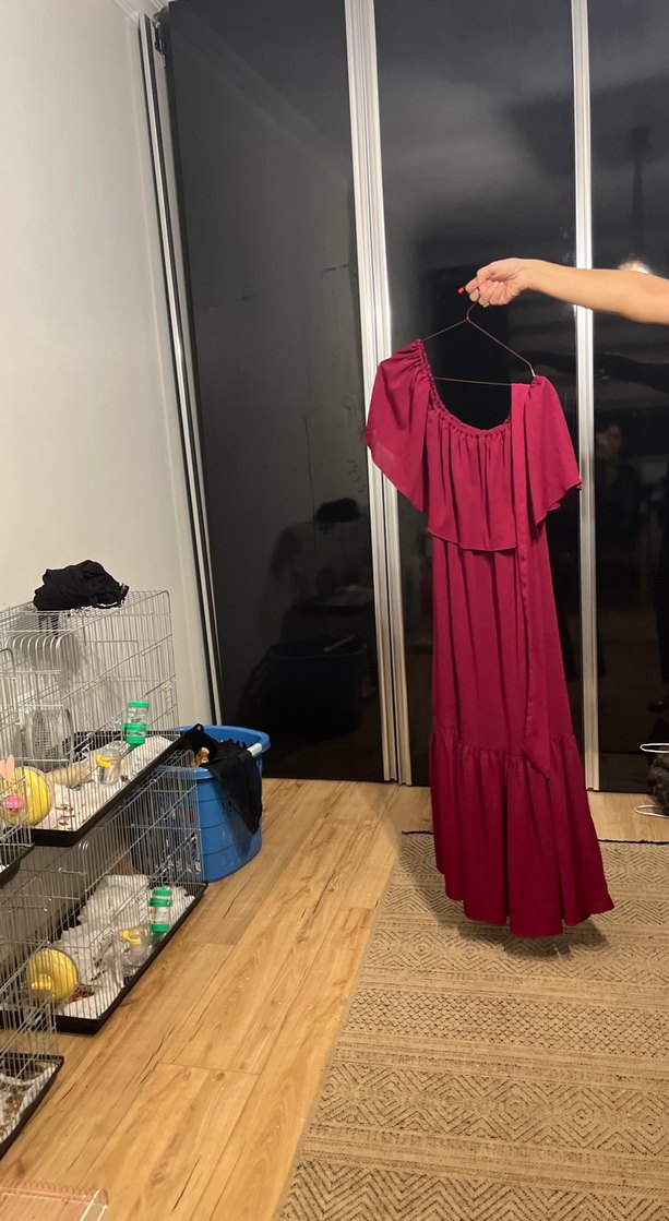 Bordo Askılı Uzun Salaş Elbise - Görsel 2