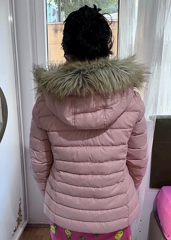 Pembe Kadın Kürklü Midi Mont - Görsel 4