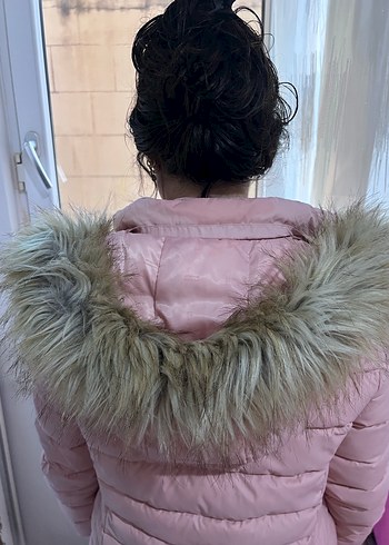 Pembe Kadın Kürklü Midi Mont - Görsel 8