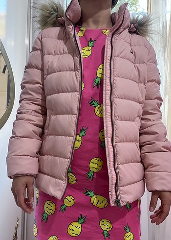 Pembe Kadın Kürklü Midi Mont - Görsel 2