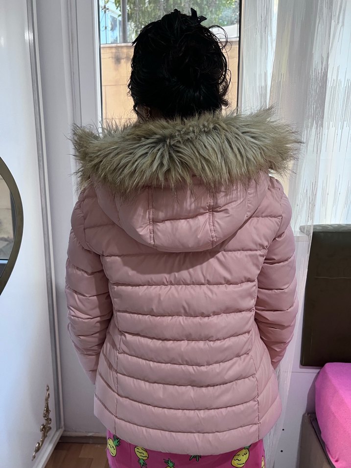 Pembe Kadın Kürklü Midi Mont - Görsel 4