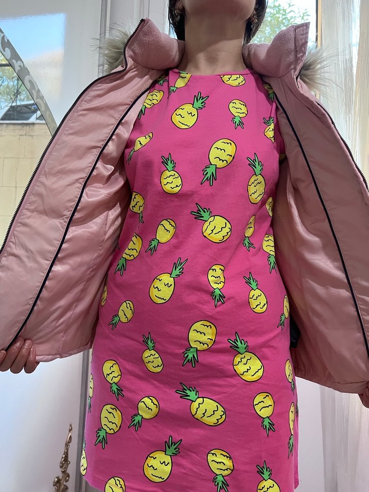 Pembe Kadın Kürklü Midi Mont - Görsel 3