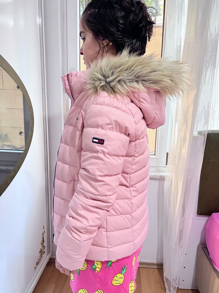 Pembe Kadın Kürklü Midi Mont - Görsel 5