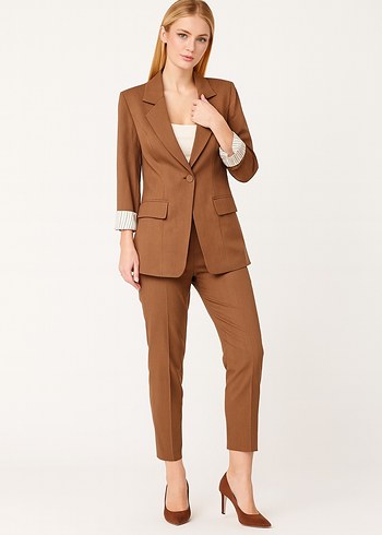 Düğmeli Bej Kadın Blazer Ceket