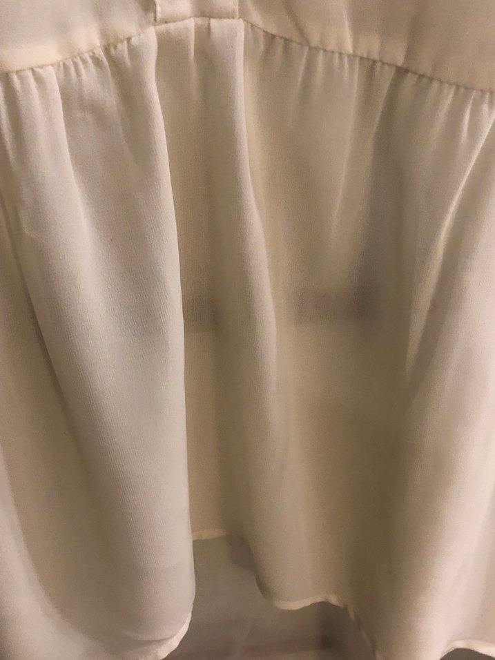 Düğmeli Kısa Kollu krem rengi Şifon Gömlek - Görsel 3