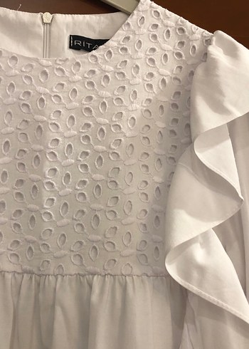 Beyaz Nakışlı Fırfırlı tunik - Görsel 2