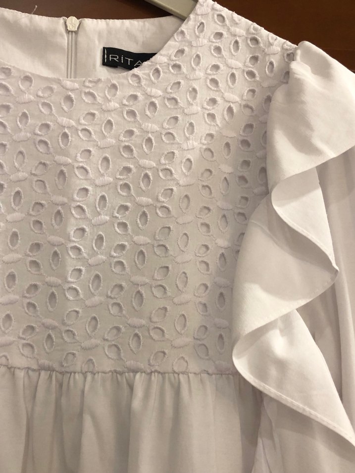 Beyaz Nakışlı Fırfırlı tunik - Görsel 2