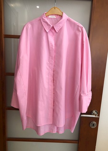 Düğmeli Pembe Kadın Gömlek - Görsel 2