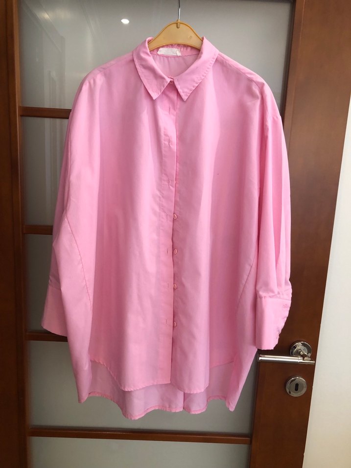 Düğmeli Pembe Kadın Gömlek - Görsel 2