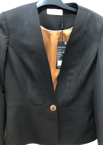 Düğmeli acı kahve Kadın Blazer ceket ve etek ikili takım - Görsel 6