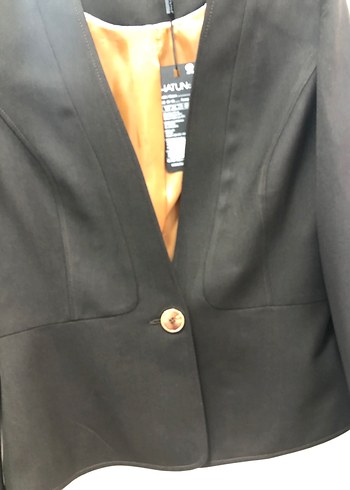 Düğmeli acı kahve Kadın Blazer ceket ve etek ikili takım - Görsel 4