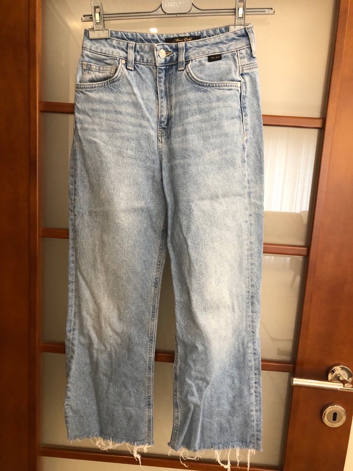 Gri Mavi Kadın Midi Denim Bol Kesim Jean - Görsel 4